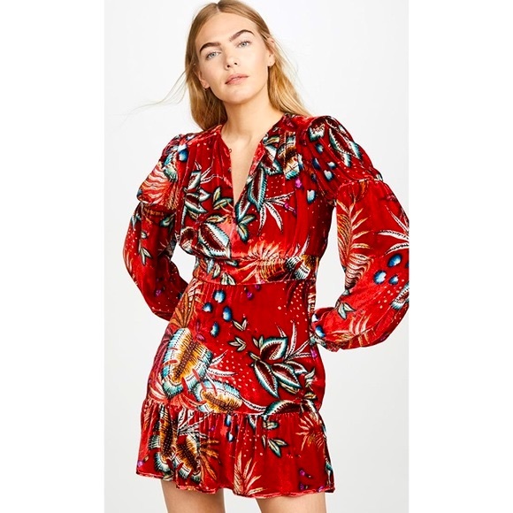 Farm Rio Winter Leaf Velvet Short Mini Dress - Picture 2 of 15